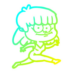 cold gradient line drawing cartoon girl smiling