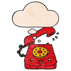 cute cartoon telephone and thought bubble in grunge texture pattern style