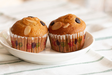 Homemade Banana cupcake with chocolate and cashew nut