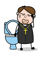 Constipation Issue - Cartoon Priest Monk Vector Illustration