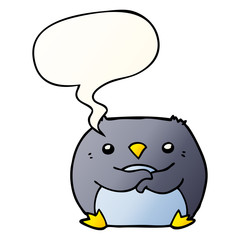 cartoon penguin and speech bubble in smooth gradient style