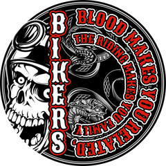 bikers quote with skull hand drawing vector