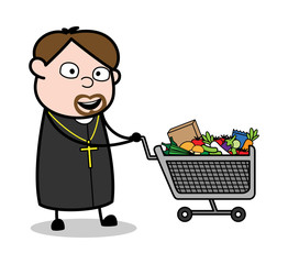Searching Item for Shopping - Cartoon Priest Monk Vector Illustration