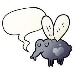 cartoon fly and speech bubble in smooth gradient style