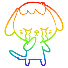 rainbow gradient line drawing cartoon crying dog