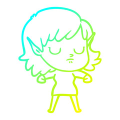 cold gradient line drawing cartoon elf girl