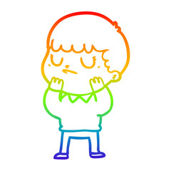 rainbow gradient line drawing cartoon grumpy boy