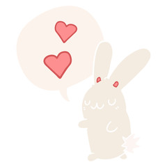 cartoon rabbit in love and speech bubble in retro style