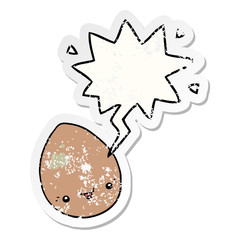cartoon egg and speech bubble distressed sticker