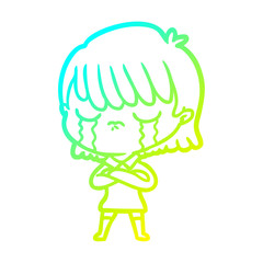 cold gradient line drawing cartoon woman crying