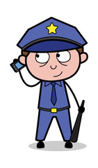 Talking on Phone - Retro Cop Policeman Vector Illustration