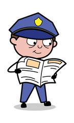 Reading Newspaper - Retro Cop Policeman Vector Illustration