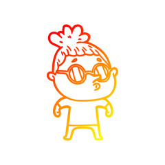 warm gradient line drawing cartoon woman wearing glasses