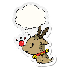 cartoon christmas reindeer and thought bubble as a printed sticker