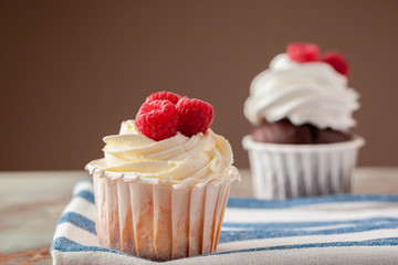 Group of cupcakes on dark background selective focus