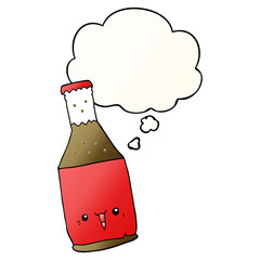cartoon beer bottle and thought bubble in smooth gradient style