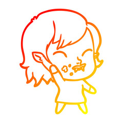 warm gradient line drawing cartoon vampire girl with blood on cheek