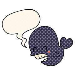 cartoon whale and speech bubble in comic book style