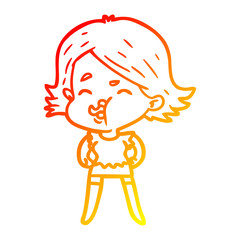 warm gradient line drawing cartoon girl pulling face