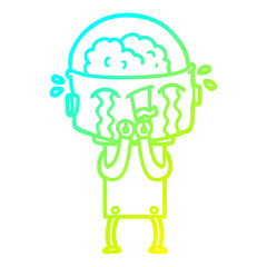 cold gradient line drawing cartoon crying robot