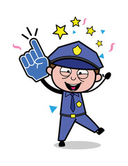 Dancing in Excitement - Retro Cop Policeman Vector Illustration