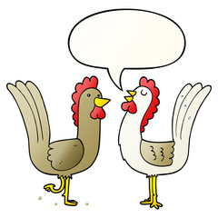 cartoon chickens and speech bubble in smooth gradient style