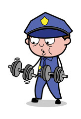 Doing Exercise - Retro Cop Policeman Vector Illustration