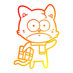 warm gradient line drawing cartoon nervous cat