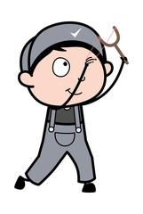 Target with Sling Shot - Retro Repairman Cartoon Worker Vector Illustration