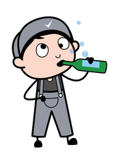 Alcoholic Person - Retro Repairman Cartoon Worker Vector Illustration