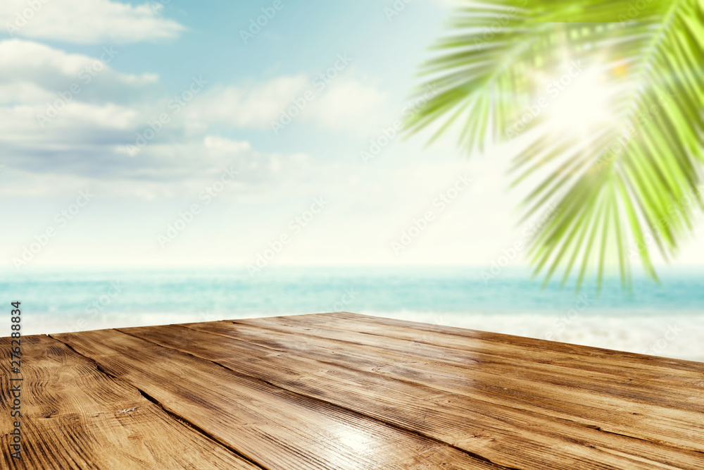 Sticker desk of free space and summer beach landscape with sea