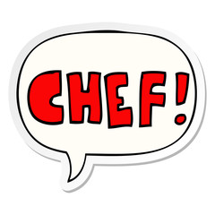 cartoon word chef and speech bubble sticker