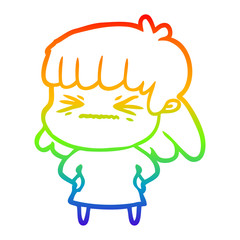 rainbow gradient line drawing cartoon angry girl