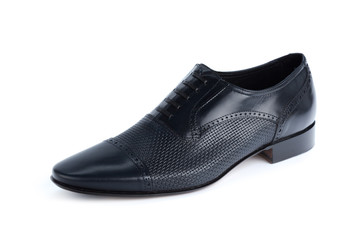 Black leather formal male shoes isolated on white background