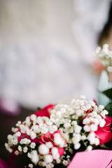 bouquet of purple flowers lies close up