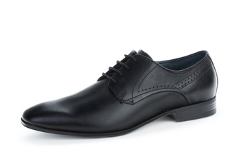 Black leather formal male shoes isolated on white background