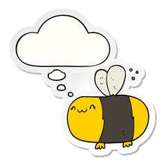 cute cartoon bee and thought bubble as a printed sticker