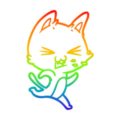 rainbow gradient line drawing cartoon cat hissing