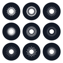 Set of black icons with white sun, vector illustration