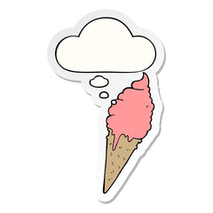 cartoon ice cream and thought bubble as a printed sticker