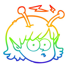 rainbow gradient line drawing cartoon telepathic alien space girl face
