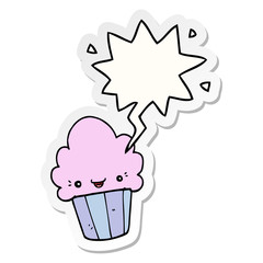 cartoon cupcake and face and speech bubble sticker