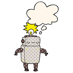 cartoon robot and thought bubble in comic book style