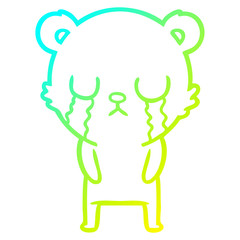 cold gradient line drawing crying polar bear cartoon