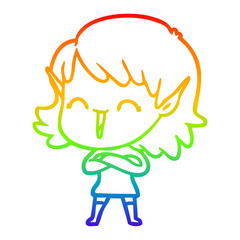 rainbow gradient line drawing cartoon elf girl