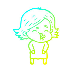 cold gradient line drawing cartoon girl pulling face