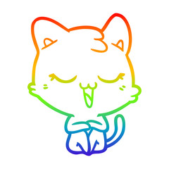 Obraz premium rainbow gradient line drawing happy cartoon cat