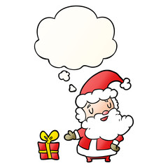 cartoon santa claus and thought bubble in smooth gradient style