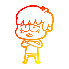 warm gradient line drawing cartoon exhausted boy