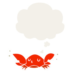 cartoon crab and thought bubble in retro style